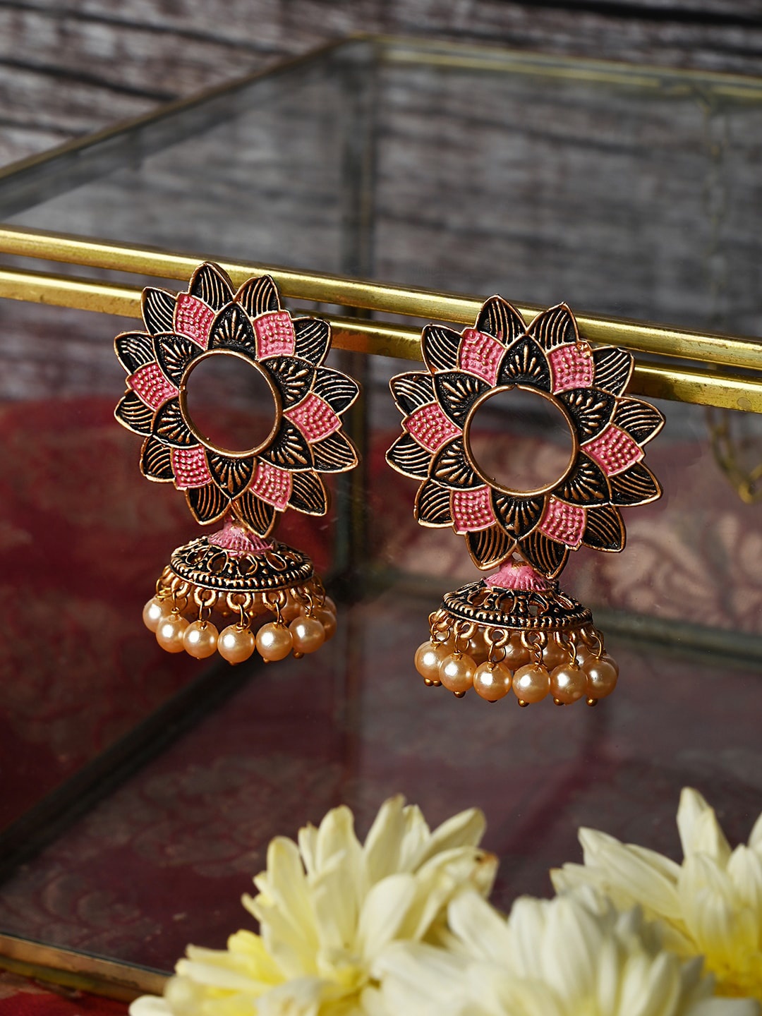 

TEEJH Gold-Plated Floral Jhumkas Earrings