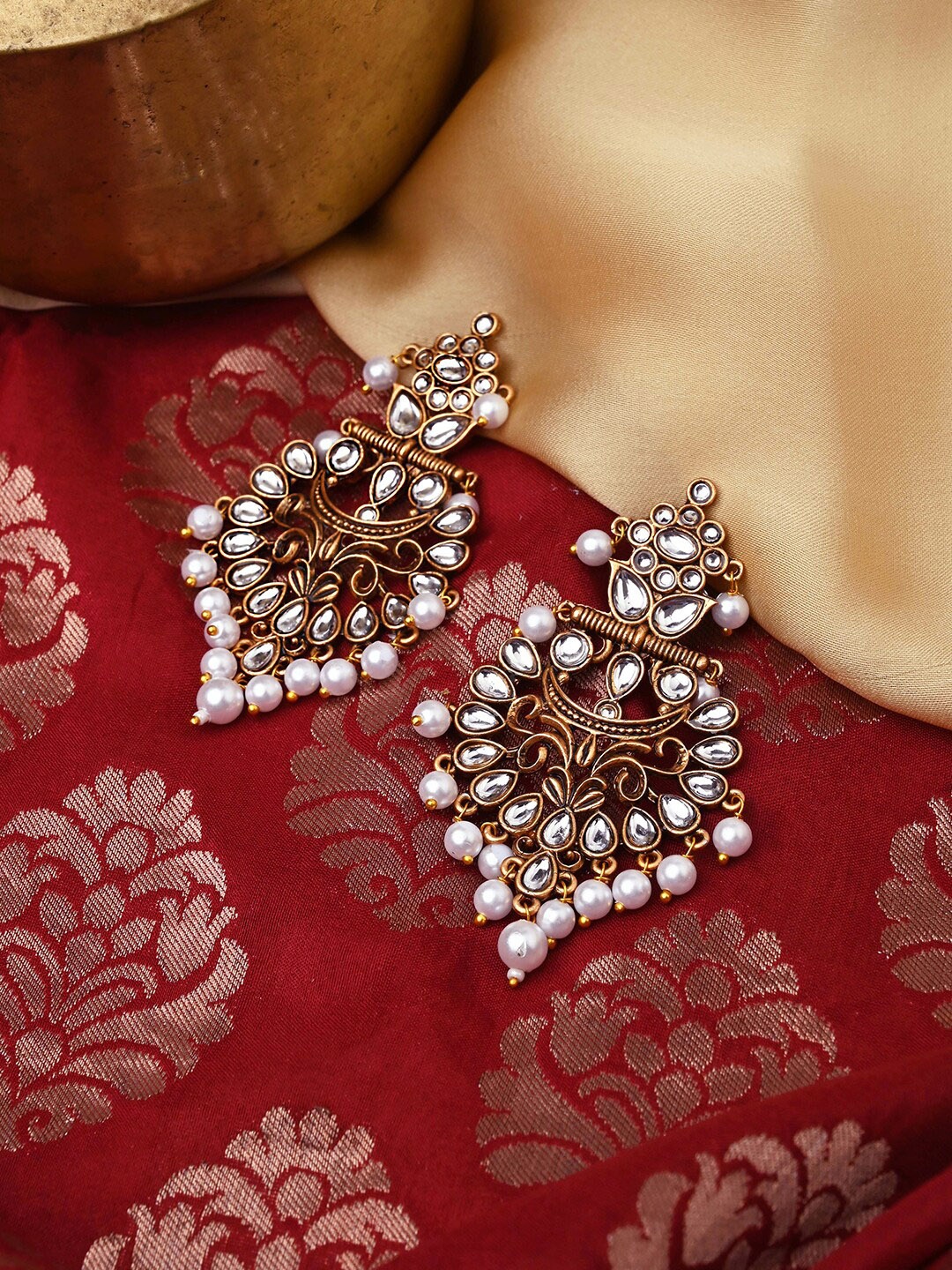 

TEEJH Gold-Plated Contemporary Drop Earrings