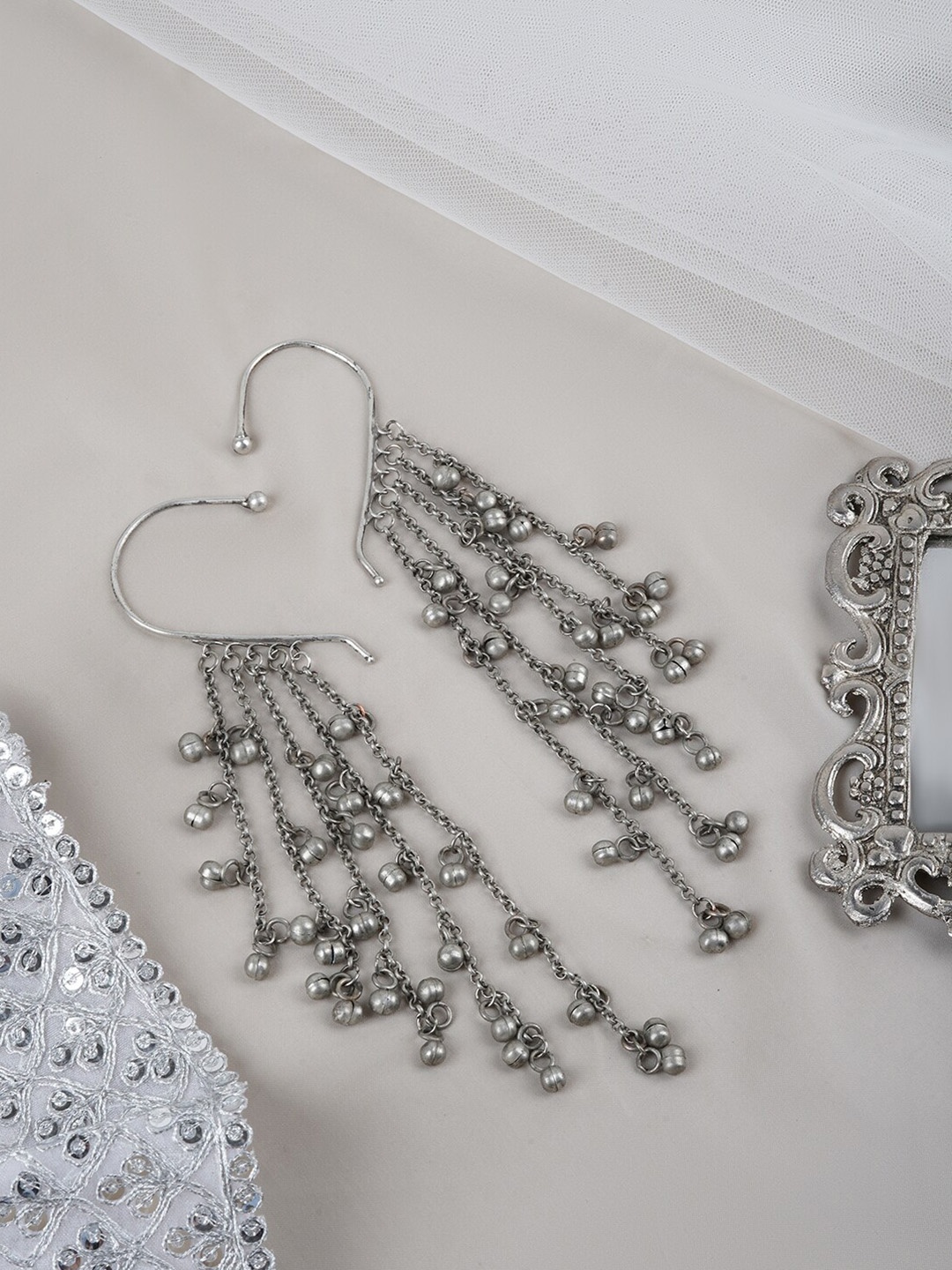 

TEEJH Silver-Plated Contemporary Ear Cuff Earrings