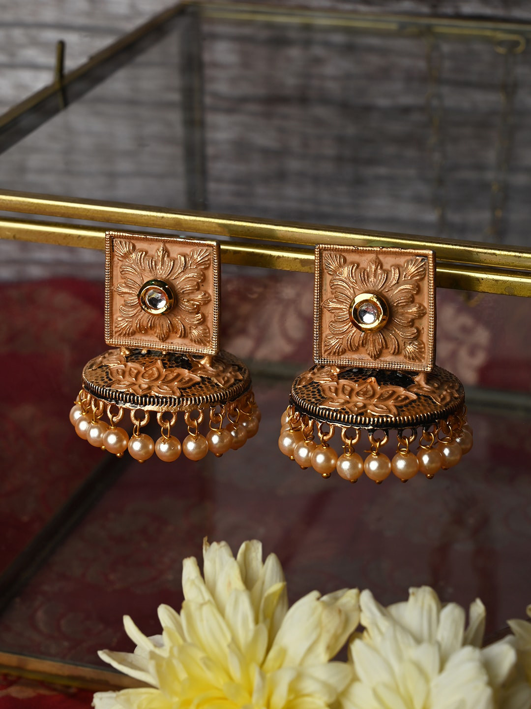 

TEEJH Gold-Plated Square Jhumkas Earrings