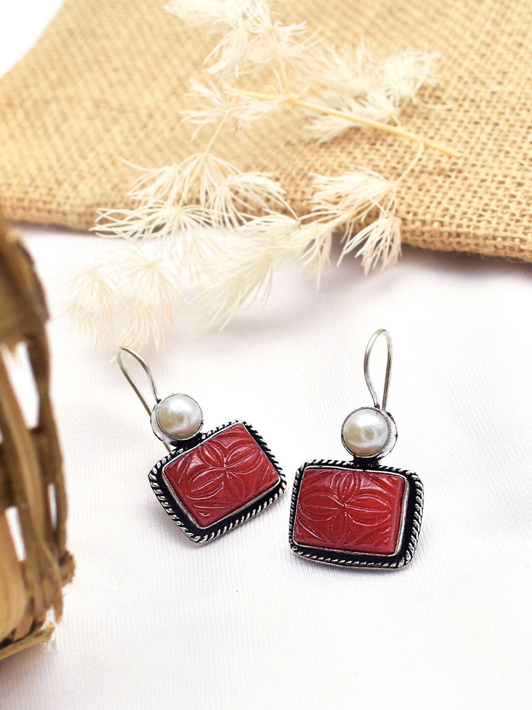 

TEEJH Silver-Plated Square Drop Earrings