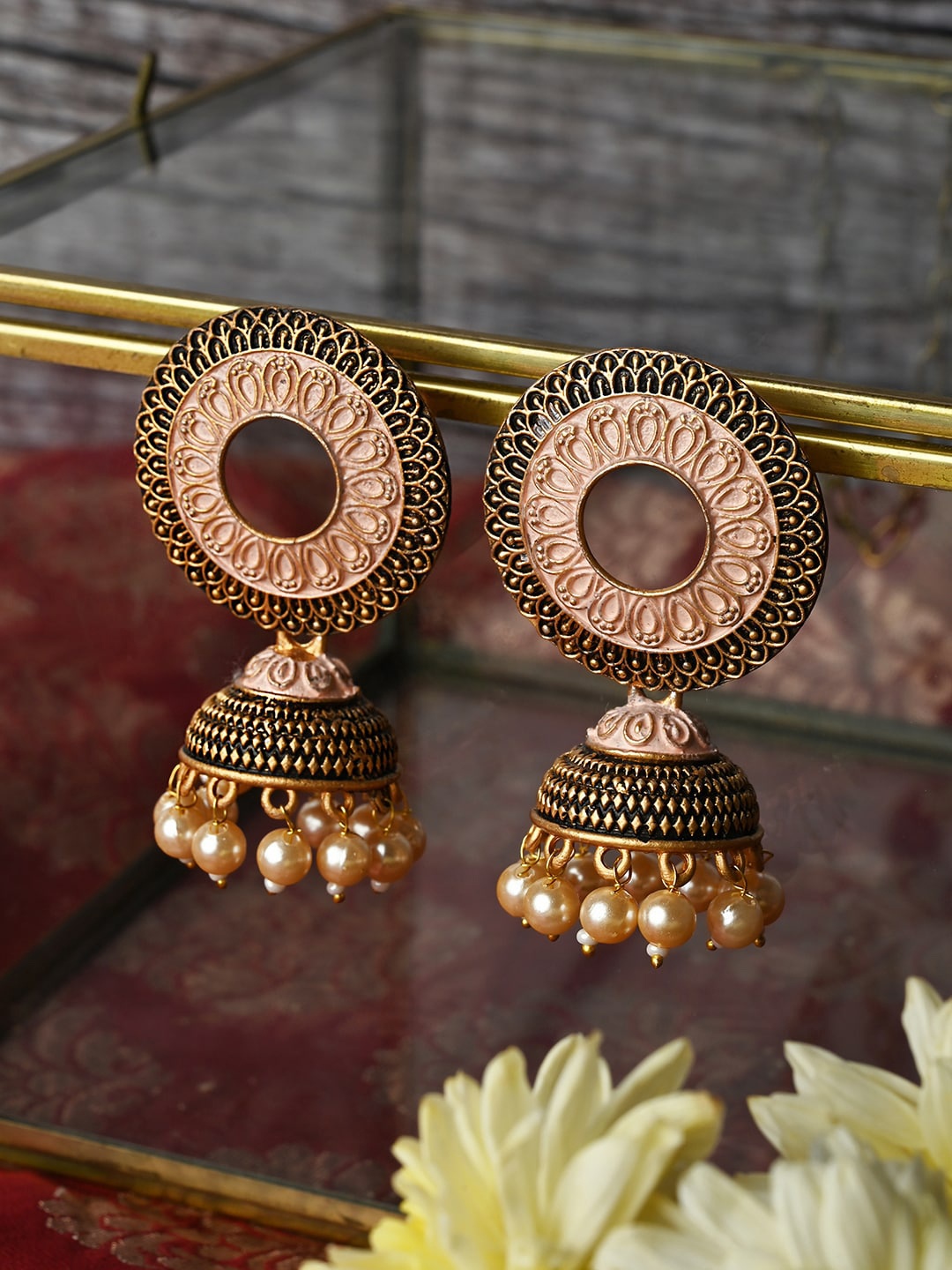 

TEEJH Gold-Plated Circular Jhumkas Earrings