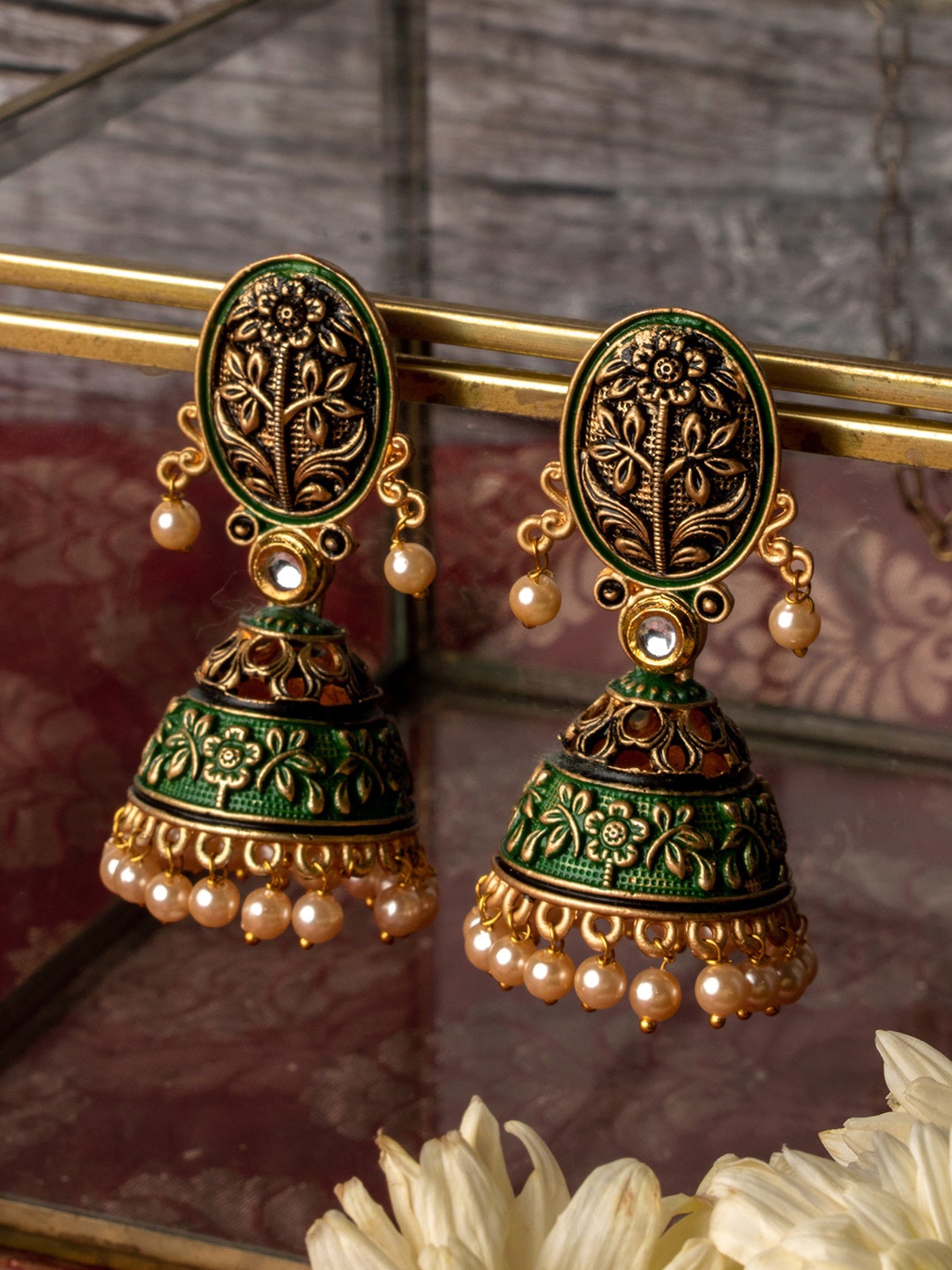 

TEEJH Gold-Plated Dome Shaped Jhumkas Earrings