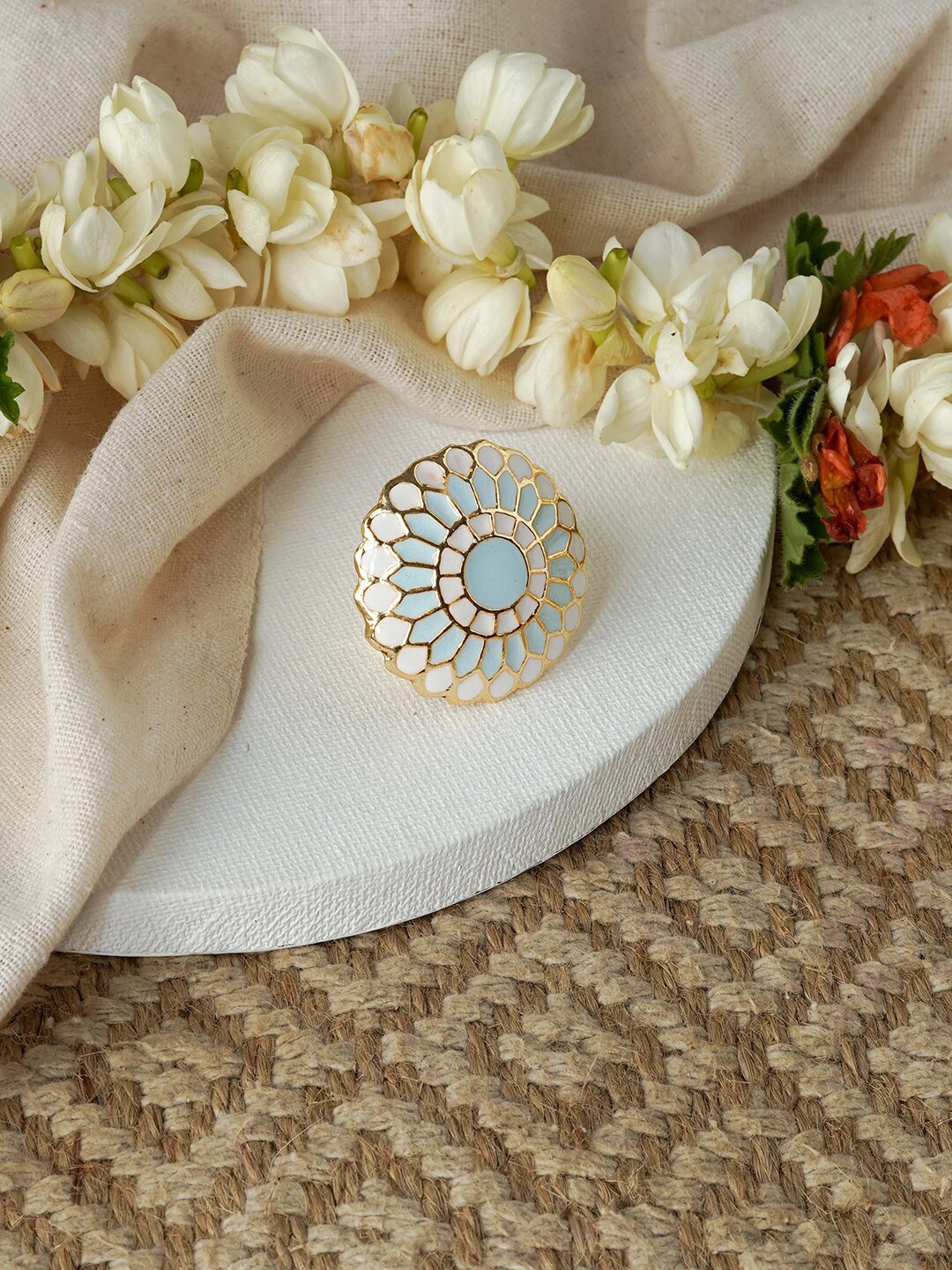 

TEEJH Niteeksha Enameled Adjustable Finger Ring, Gold