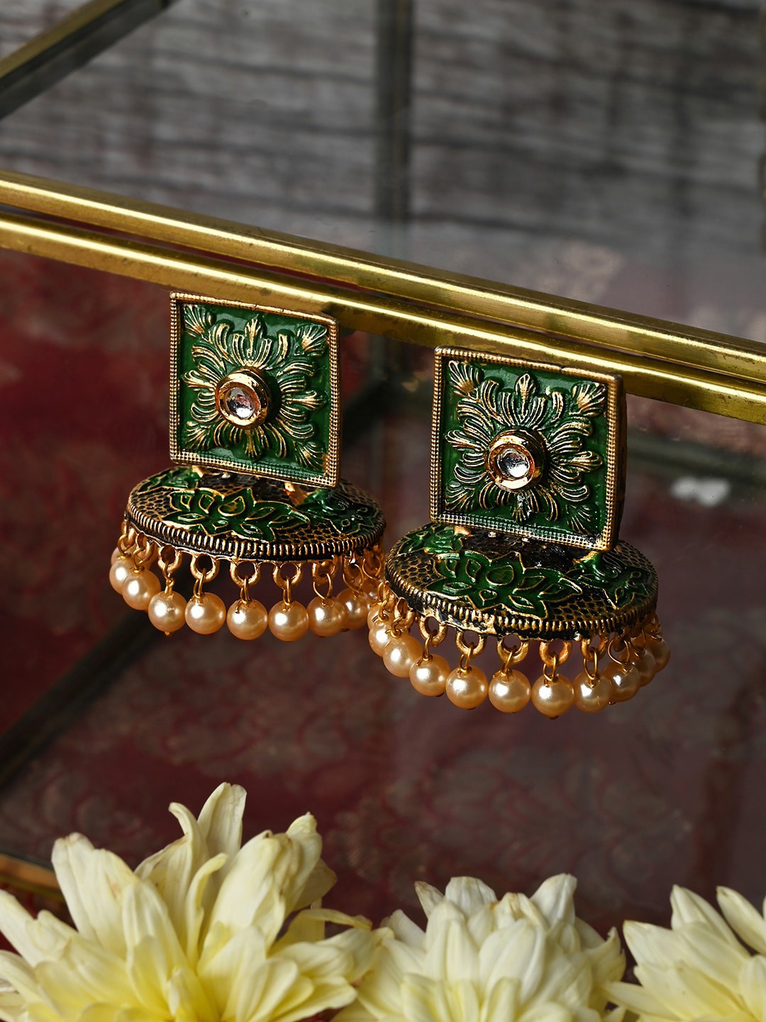 

TEEJH Gold-Plated Contemporary Drop Earrings
