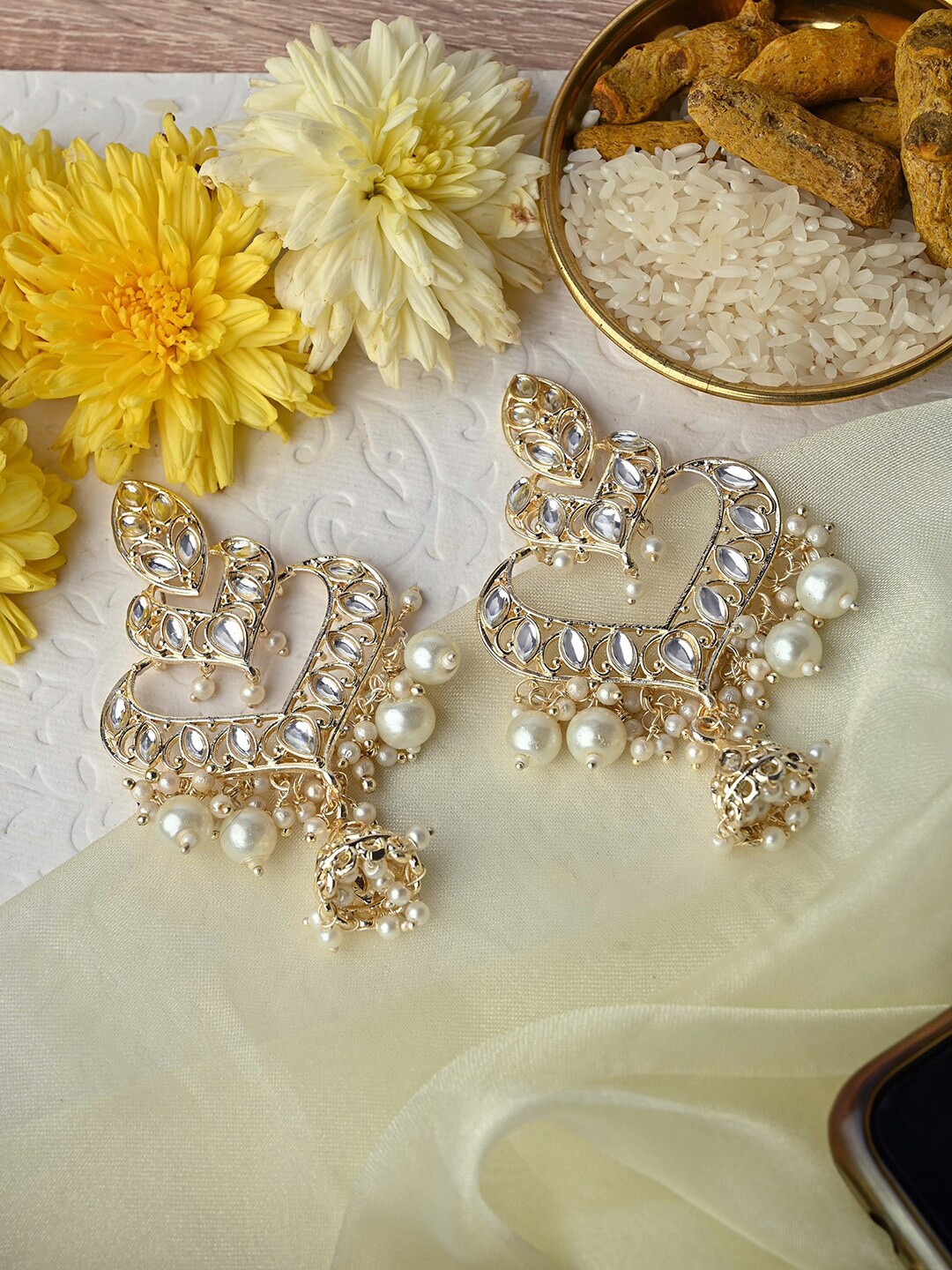

TEEJH Gold-Plated Contemporary Chandbalis Earrings