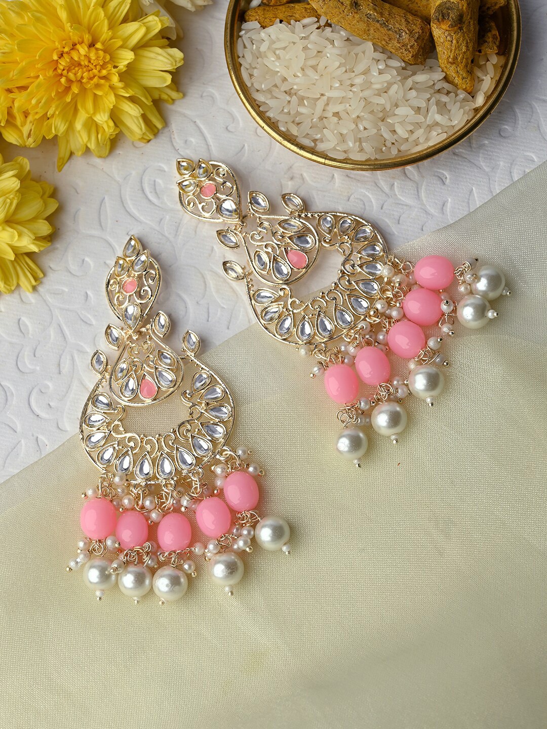 

TEEJH Gold-Plated Contemporary Chandbalis Earrings