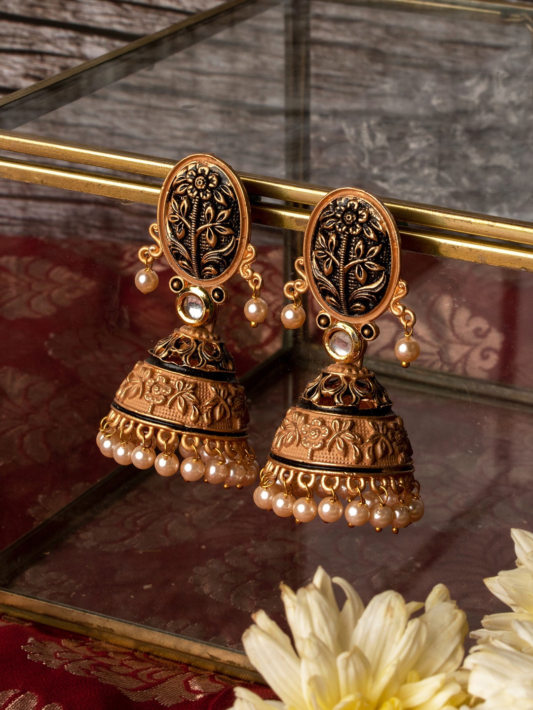 

TEEJH Gold-Plated Contemporary Jhumkas Earrings