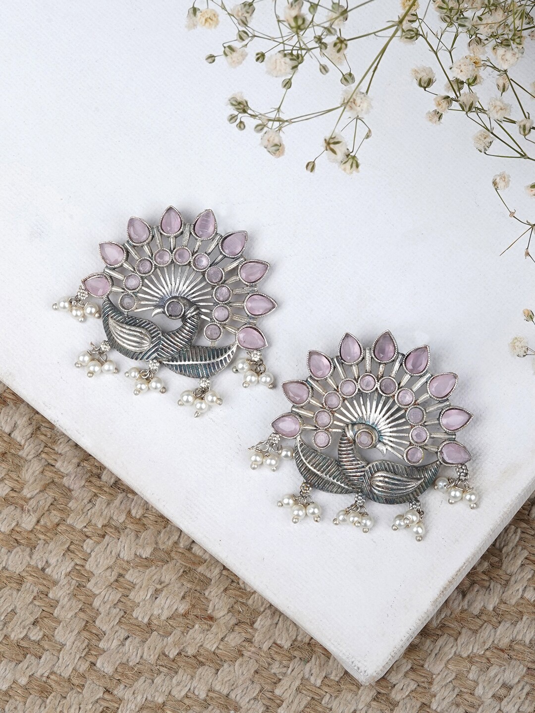 

TEEJH Silver-Plated Contemporary Studs Earrings