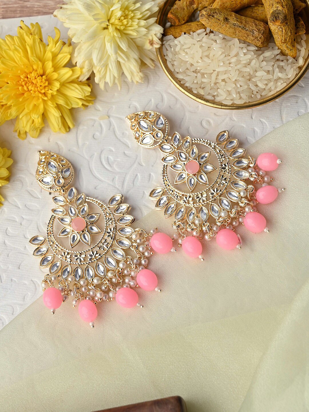

TEEJH Gold-Plated Contemporary Chandbalis Earrings