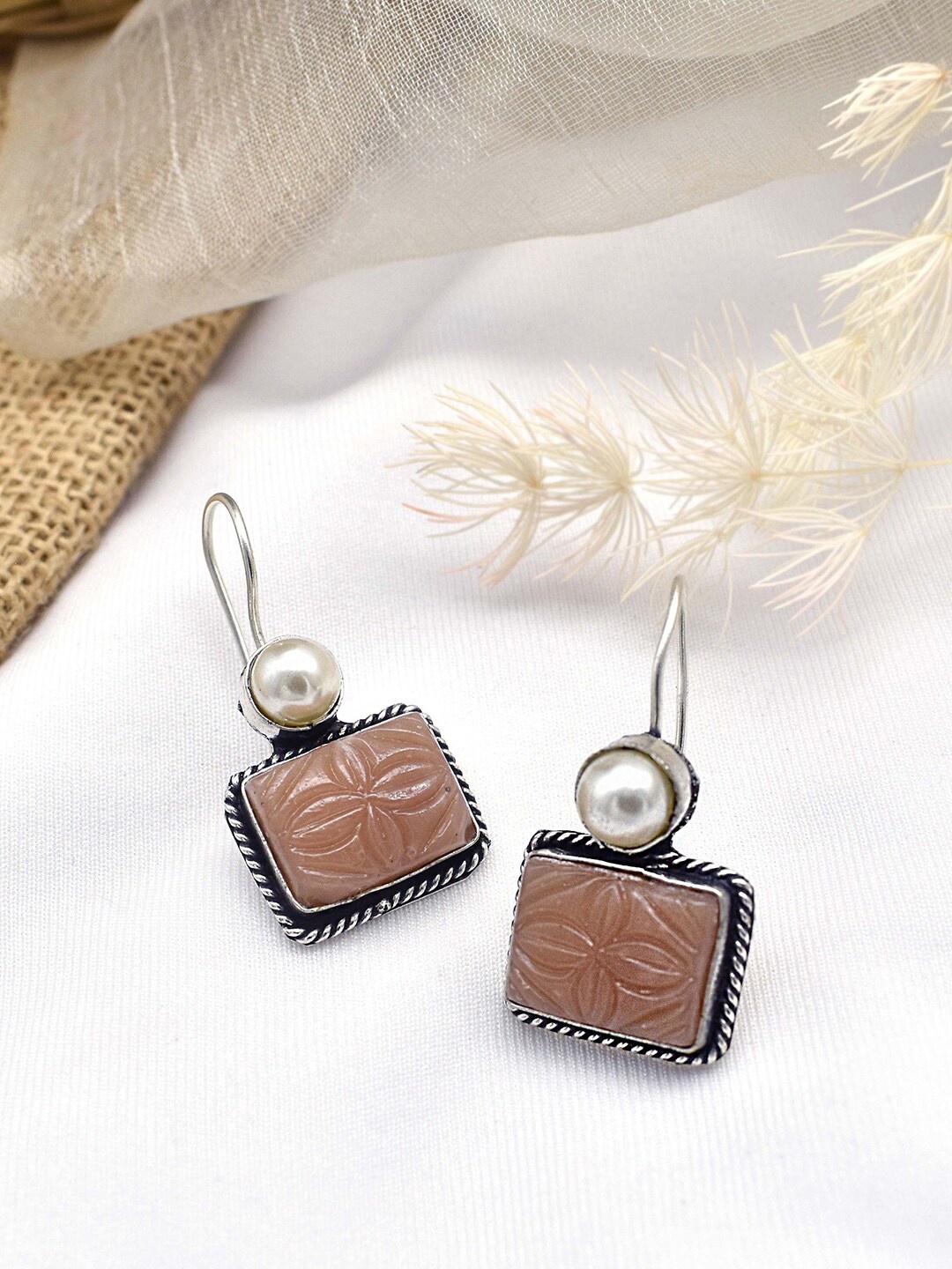 

TEEJH Silver-Plated Contemporary Drop Earrings, Brown