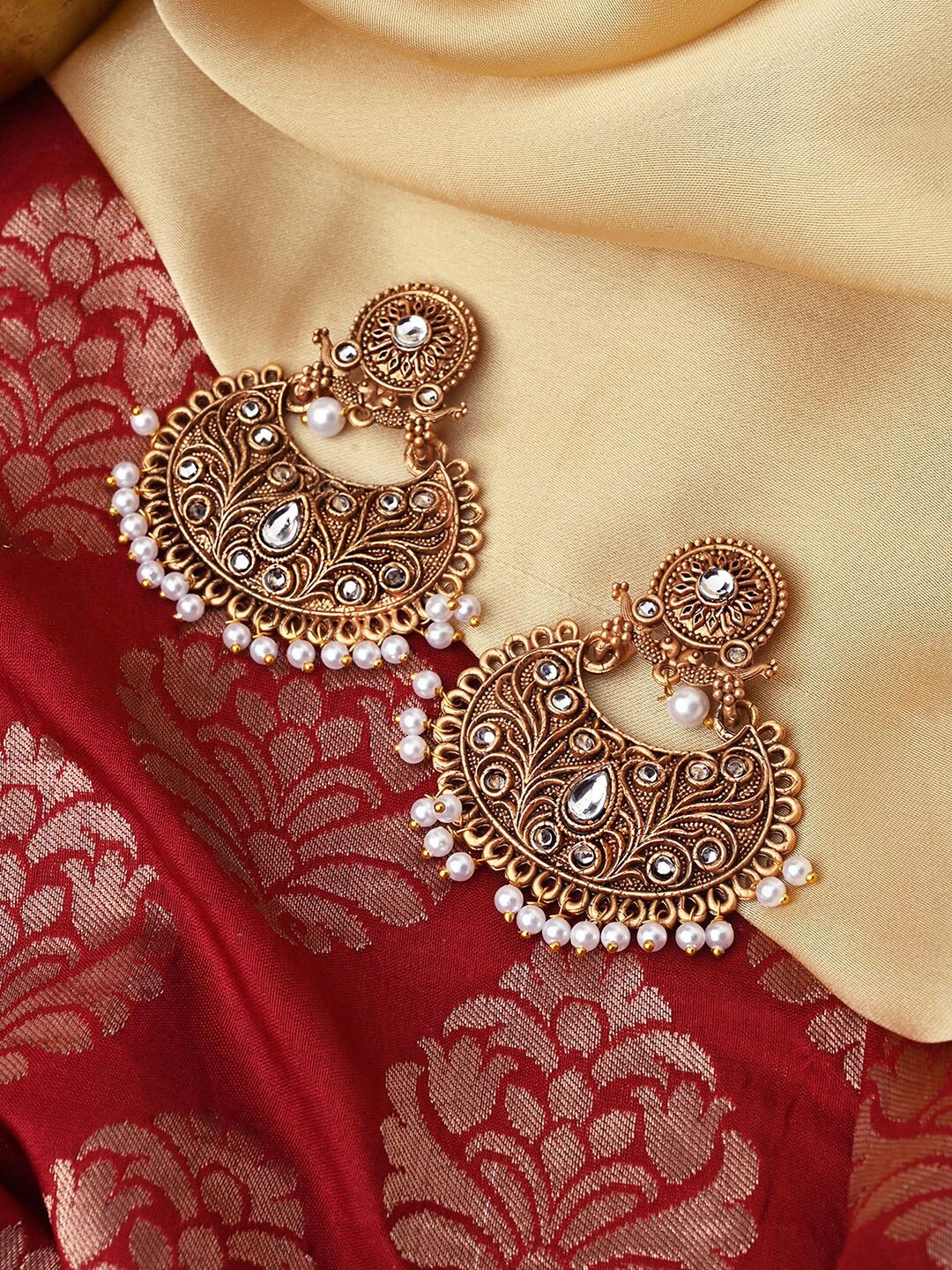 

TEEJH Contemporary Chandbalis Earrings, Gold