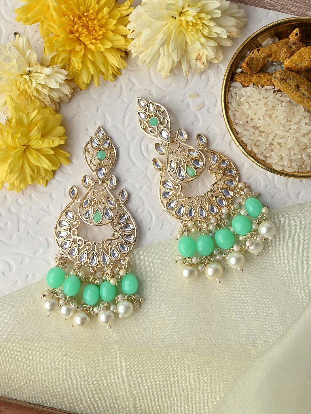 

TEEJH Contemporary Chandbalis Earrings, Gold