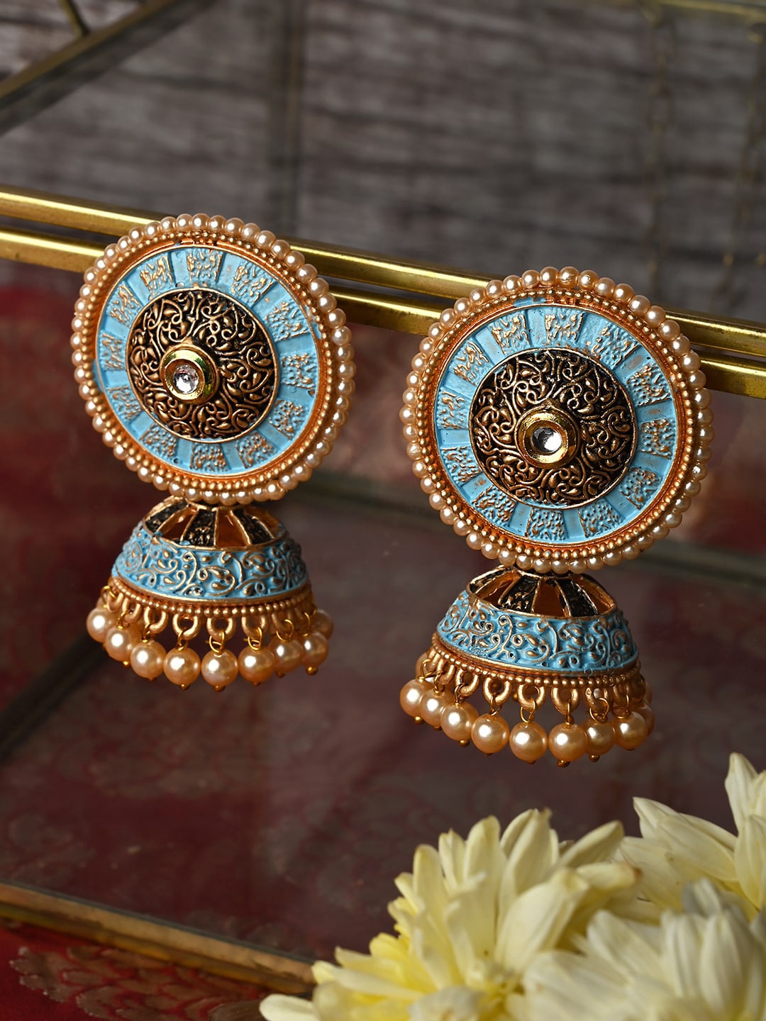 

TEEJH Contemporary Jhumkas Earrings, Gold