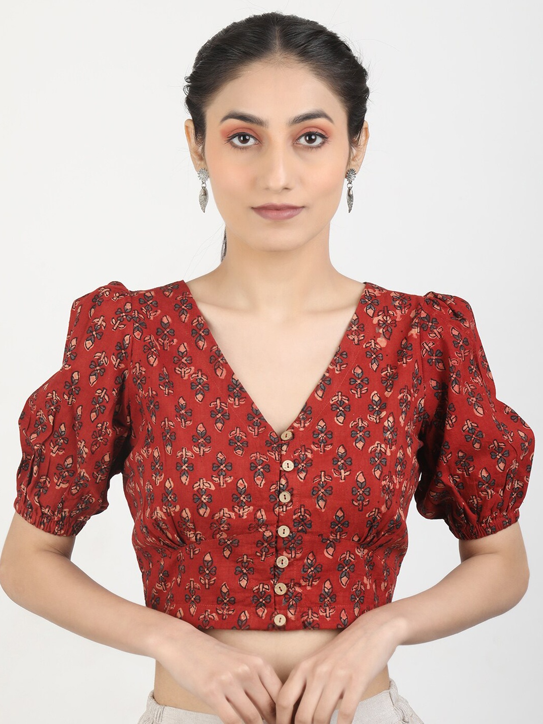 

Llajja Block Printed Cotton Saree Blouse, Maroon