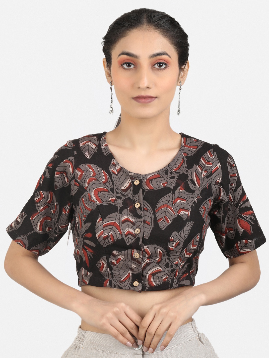 

Llajja Block Printed Pure Cotton Saree Blouse, Brown