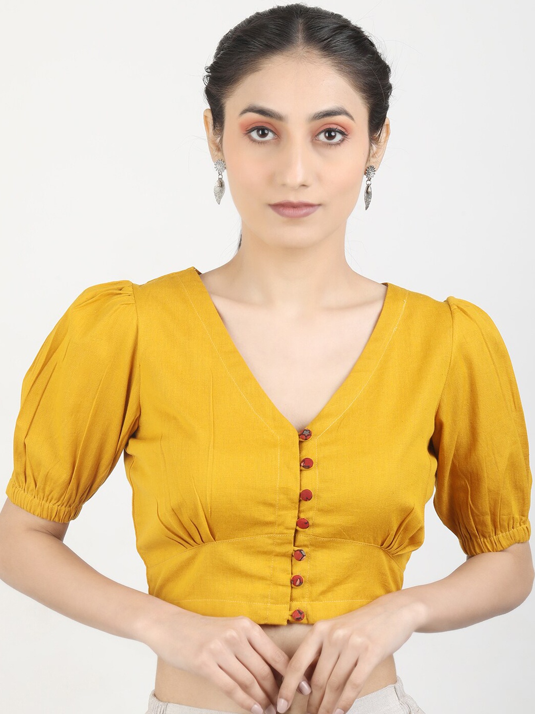 

Llajja Cotton Saree Blouse, Mustard
