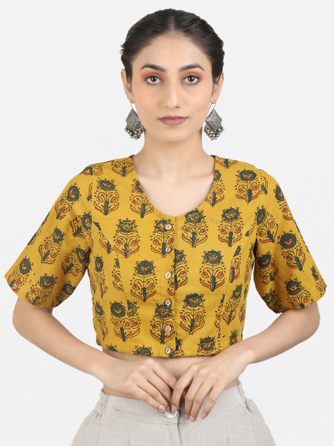 

Llajja Printed Cotton Saree Blouse, Mustard