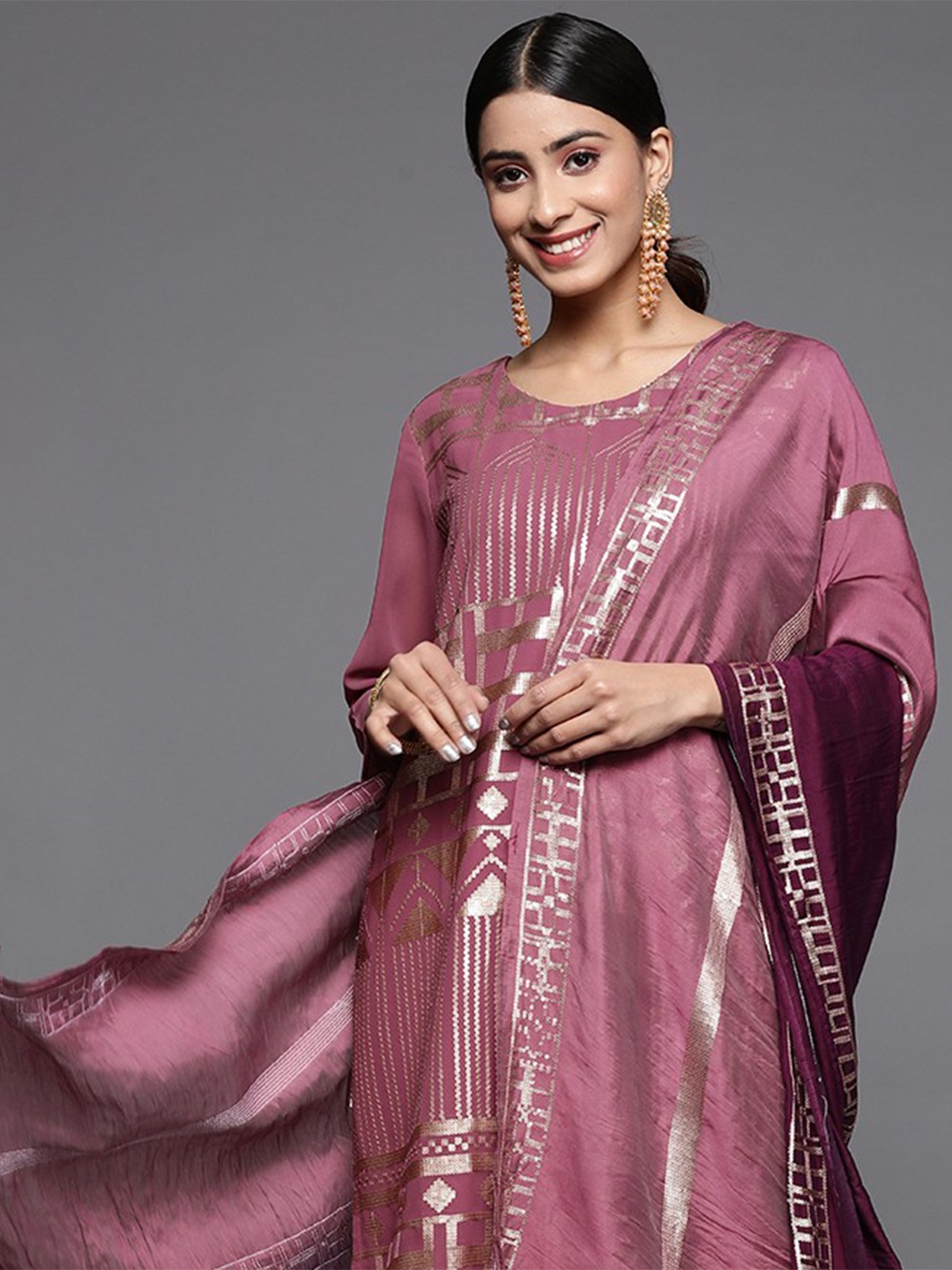 

Varanga Women Embroidered Sequinned Kurta With Sharara & Dupatta, Burgundy