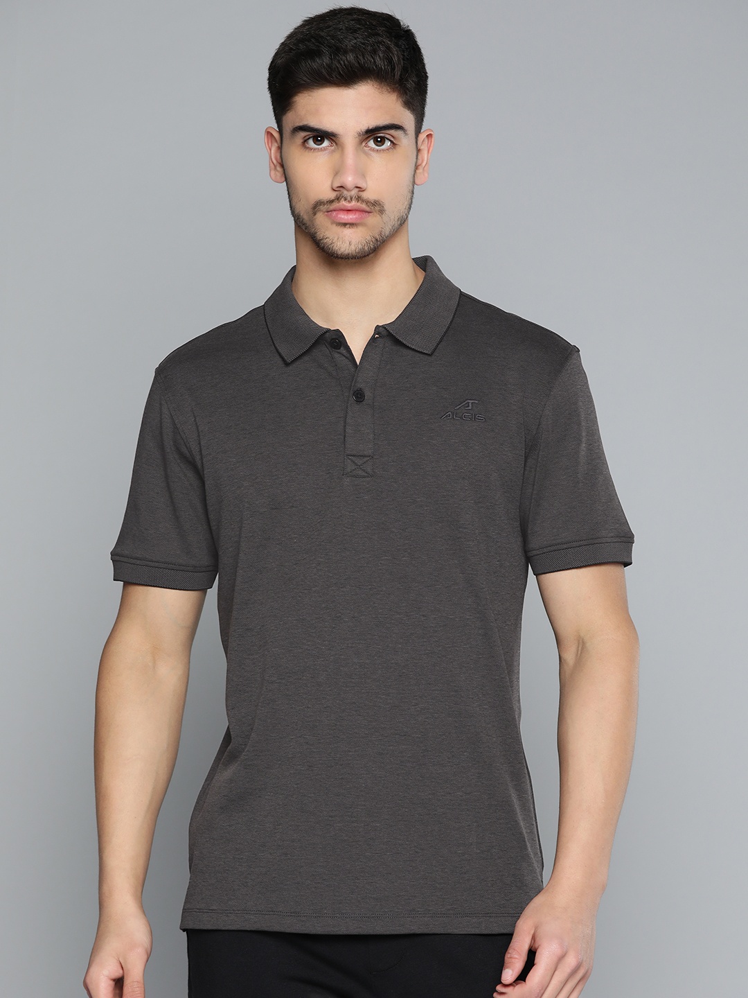 

Alcis Men Polo Collar Anti Static Slim Fit Sports T-shirt, Grey