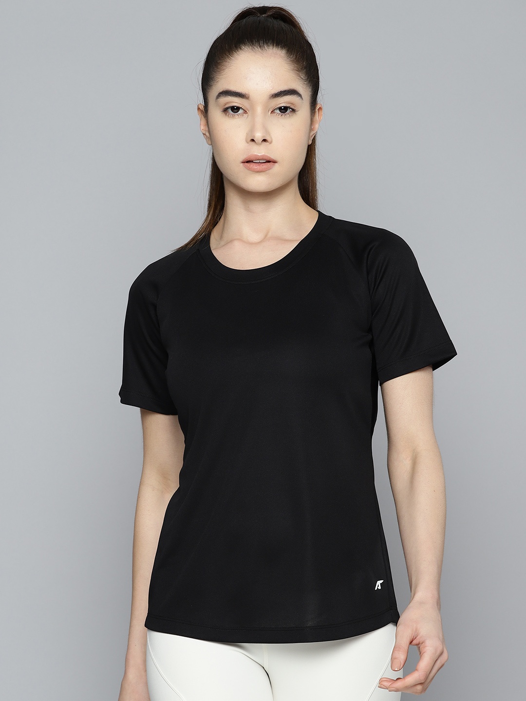 

Alcis Women Solid Slim Fit T-shirt, Black