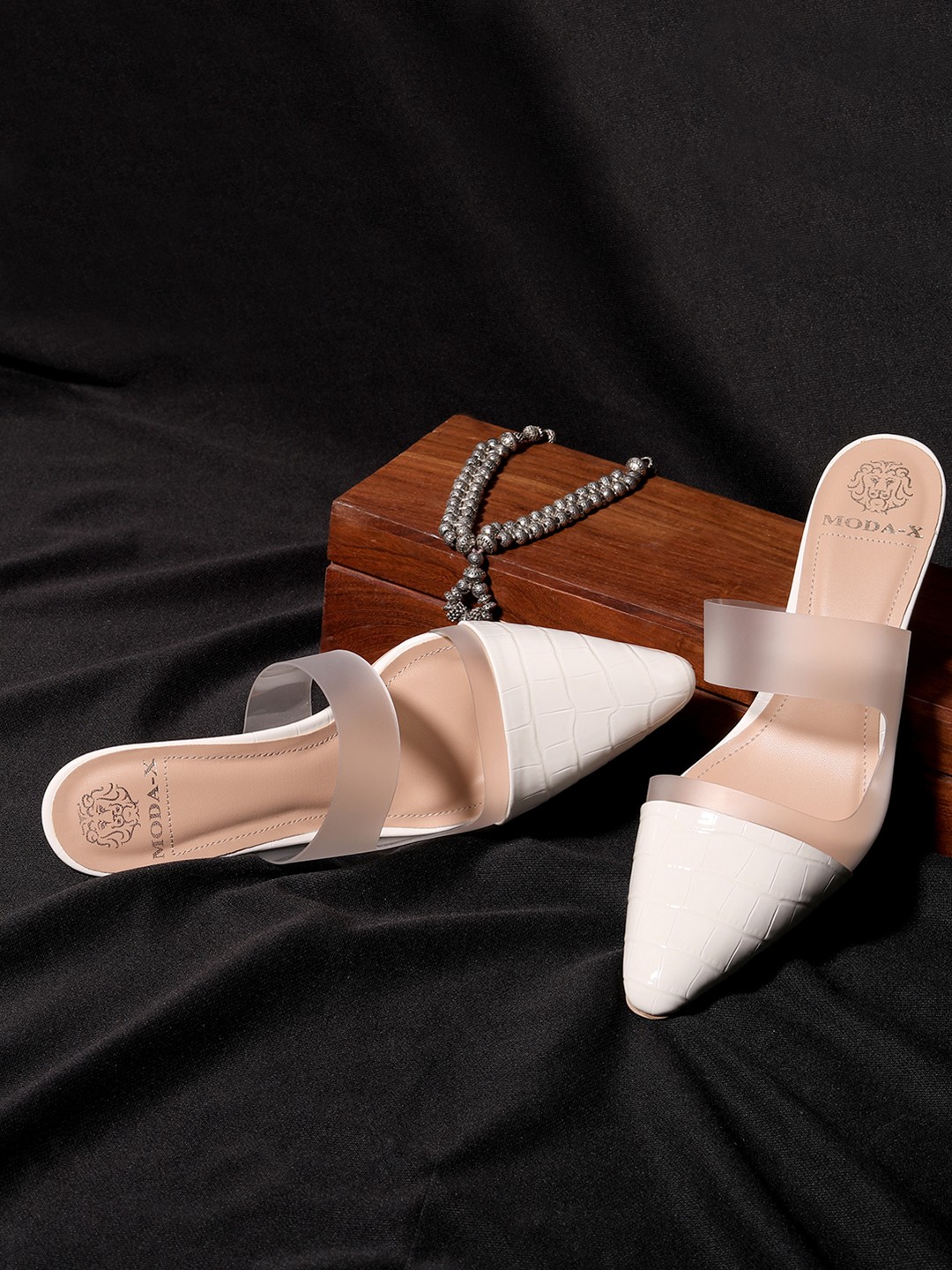 

MODA-X Transparent Kitten Heel Mules, White