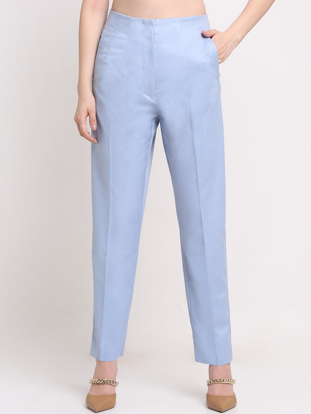 

Ennoble Women Smart Slim Fit High-Rise Cigarette Trousers, Blue
