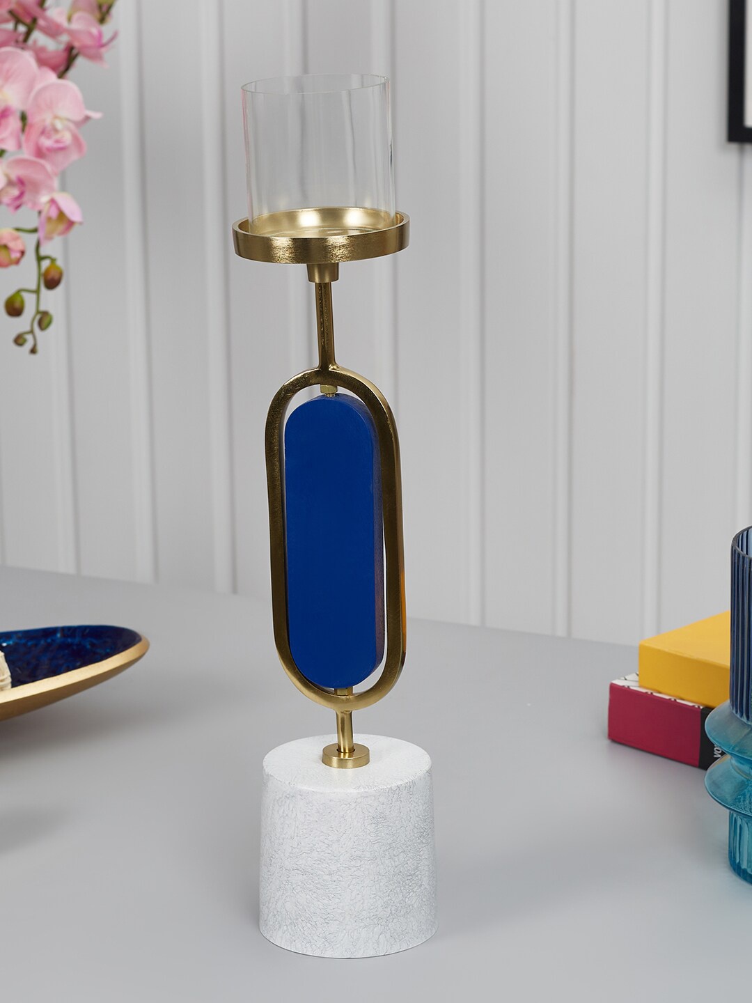 

HomeTown Self-Designed Glass Candle Holder, Navy blue