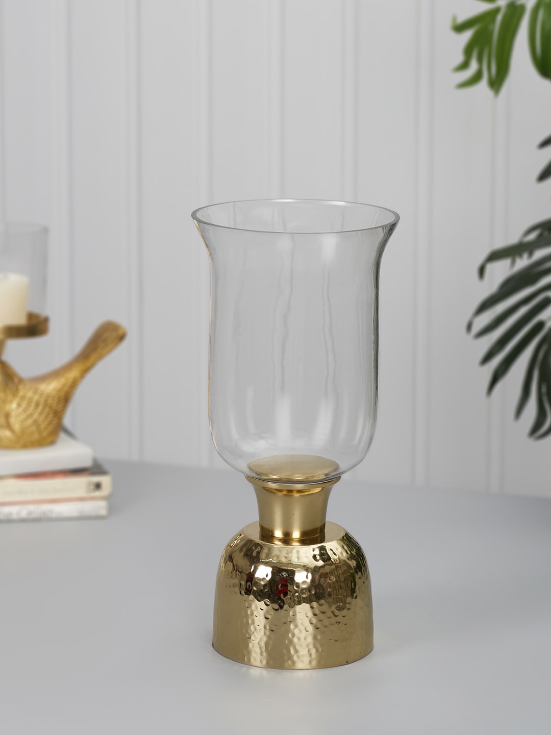 

HomeTown Apollo Transparent Iron and Glass Chimney Lantern Candle Holder