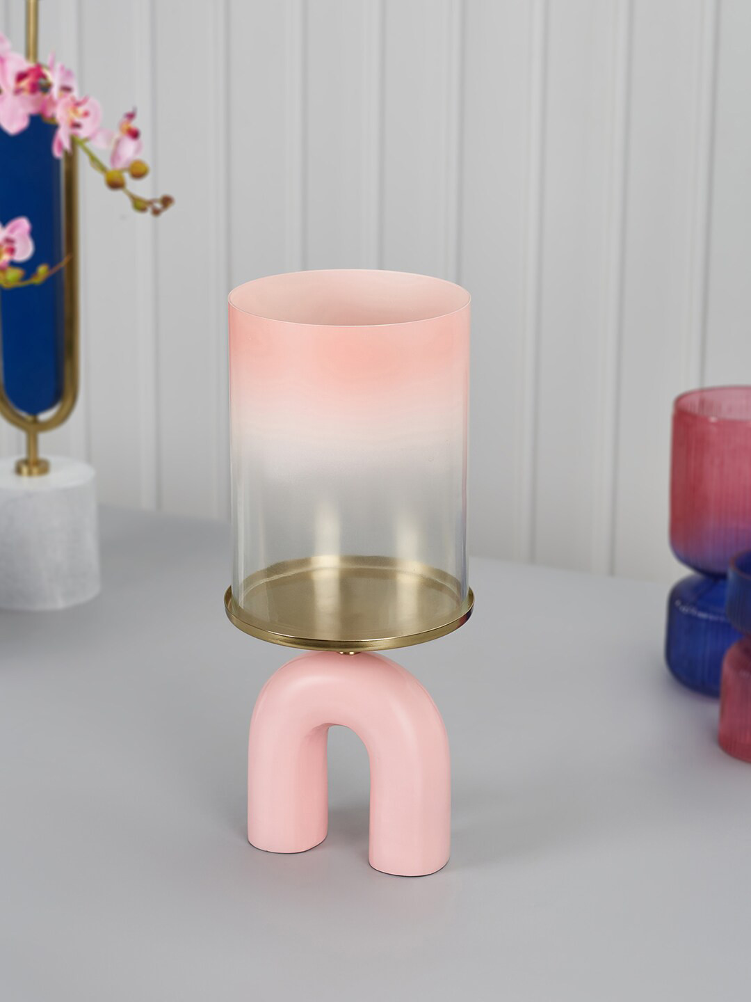 

HomeTown Athena Pink & Transparent Ombre Design Candle Holder