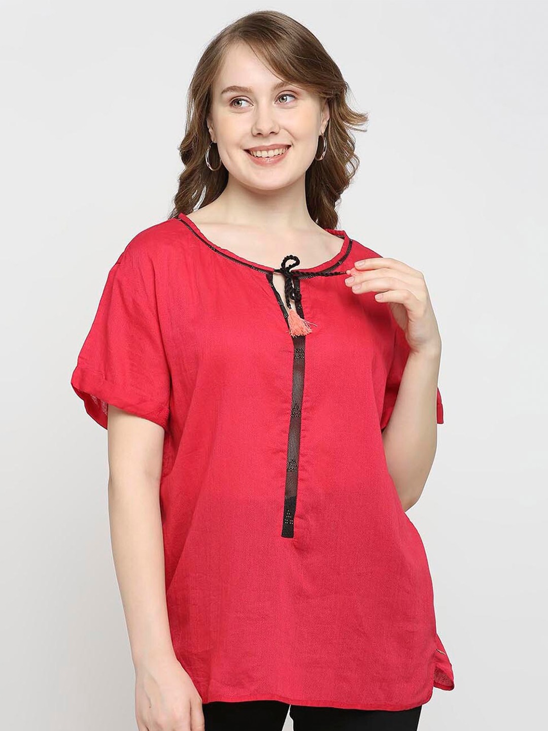 

aaliya Tie-Up Neck Top, Red