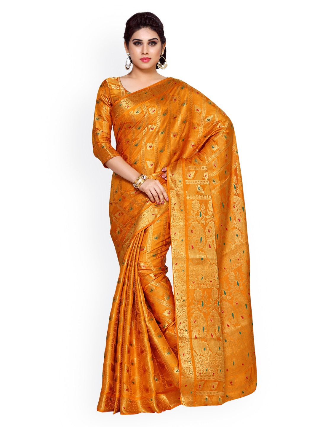 

MIMOSA Orange Art Silk Woven Design Kanjeevaram Saree