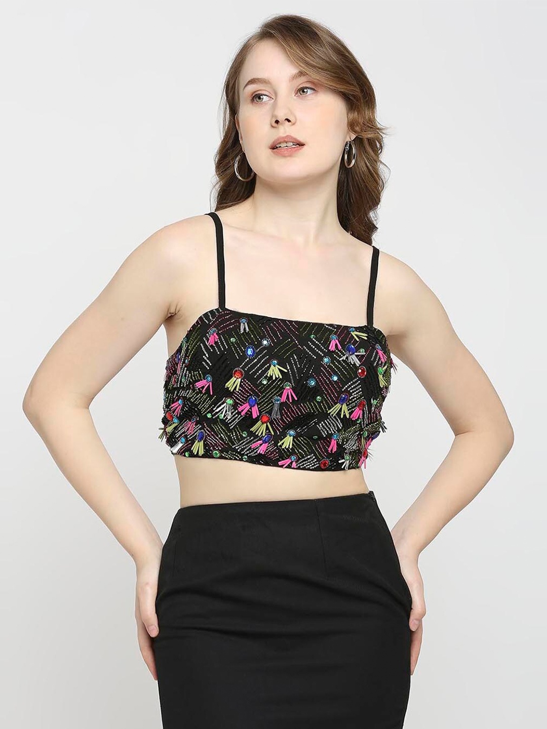 

aaliya Embellished Bralette Crop Top, Black