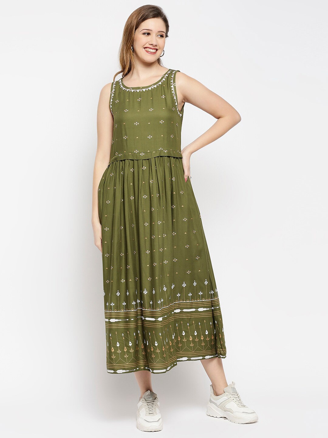 

Ethnicity Ethnic Motifs Ethnic Midi Dress, Green