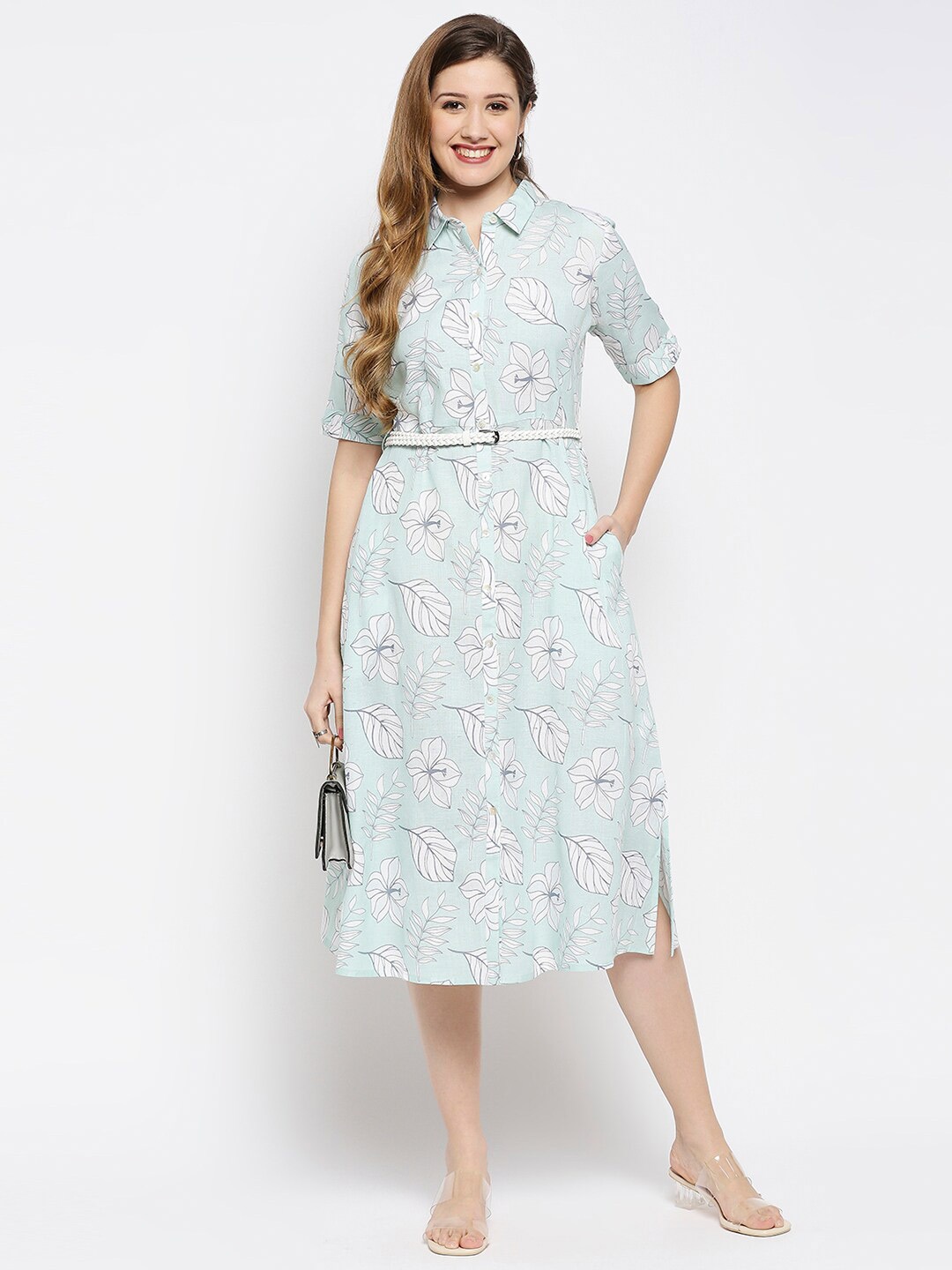 

Ethnicity Floral Ethnic Shirt Midi Dress, Blue