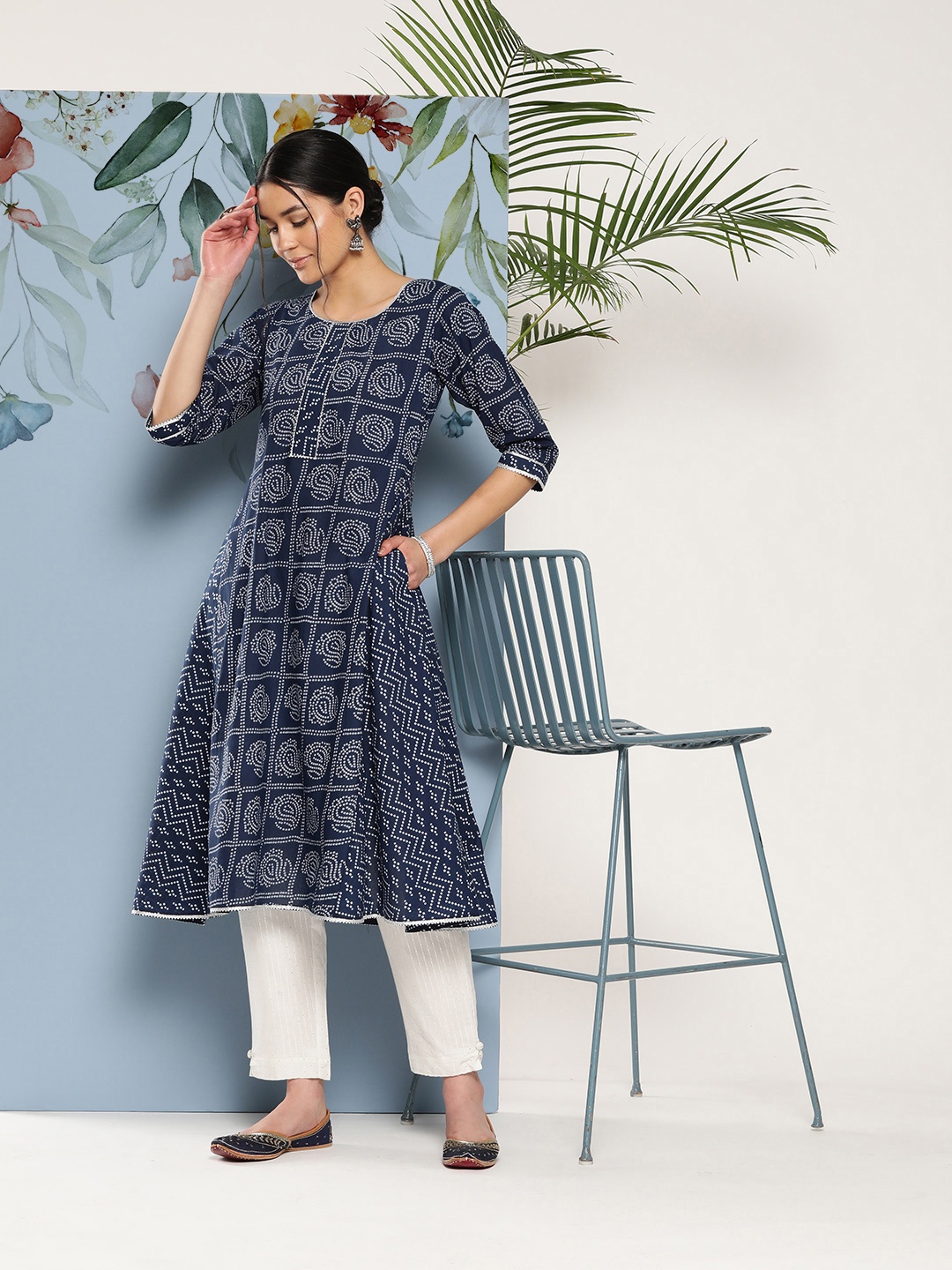 

Libas Women Bandhani Printed Gotta Patti Kurta, Blue