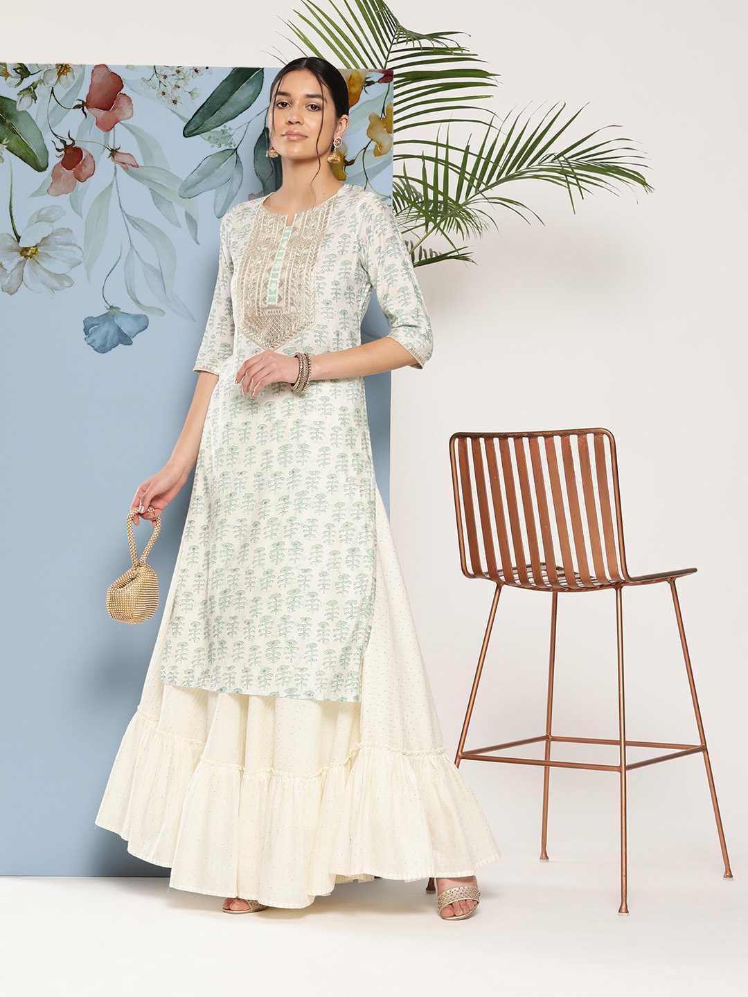 

Libas Women Floral Motifs Yoke Design Kurta, Green