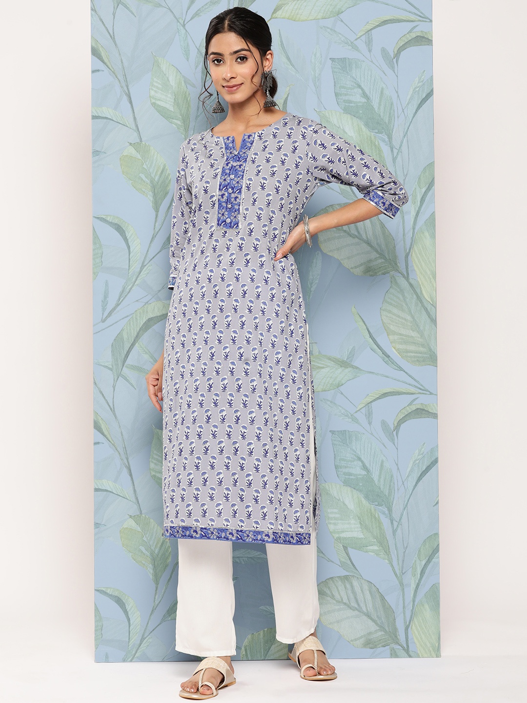 

Libas Women Floral Printed Gotta Patti Kurta, Blue