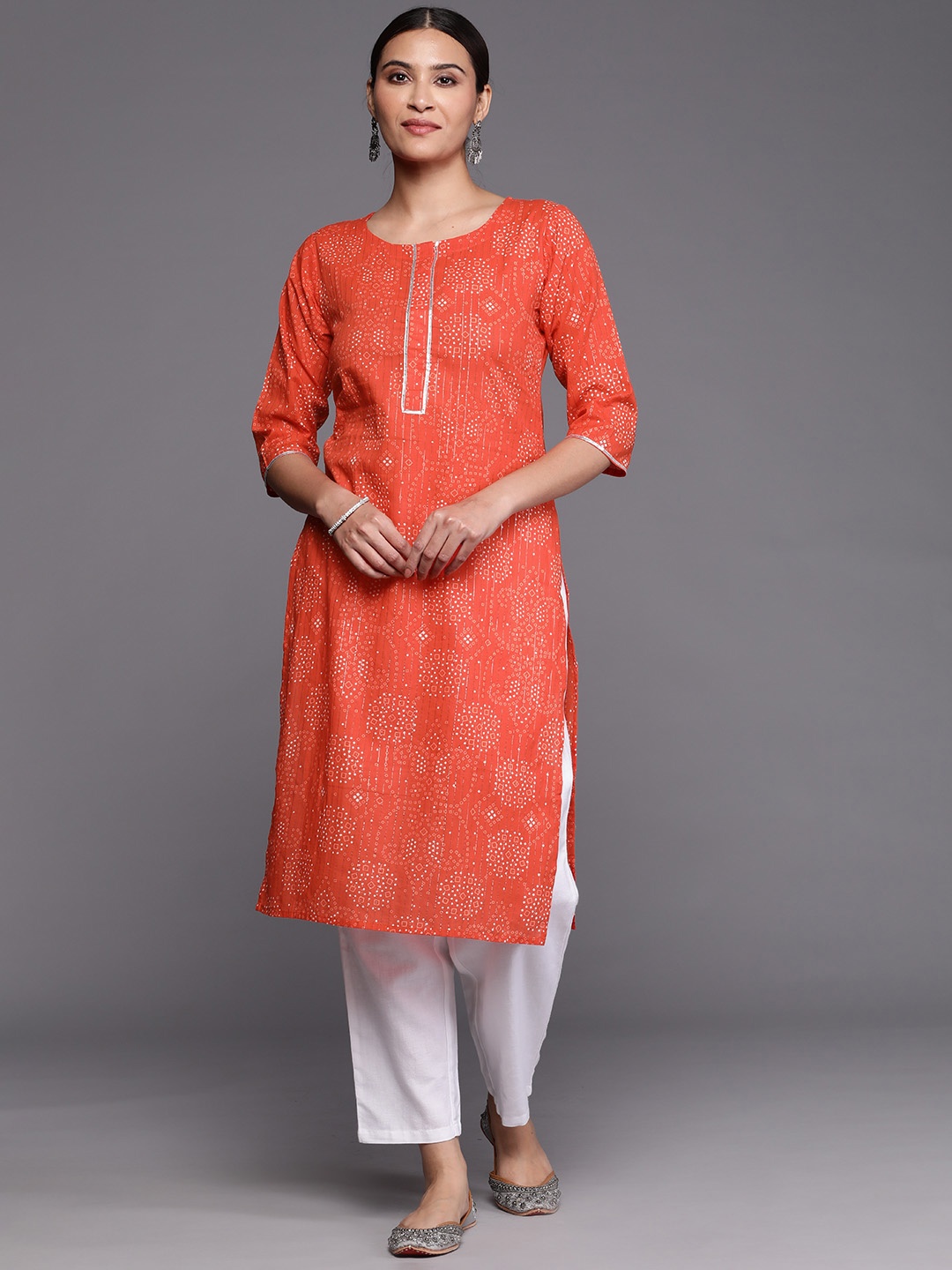 

Libas Women Bandhani Printed Gotta Patti Kurta, Orange