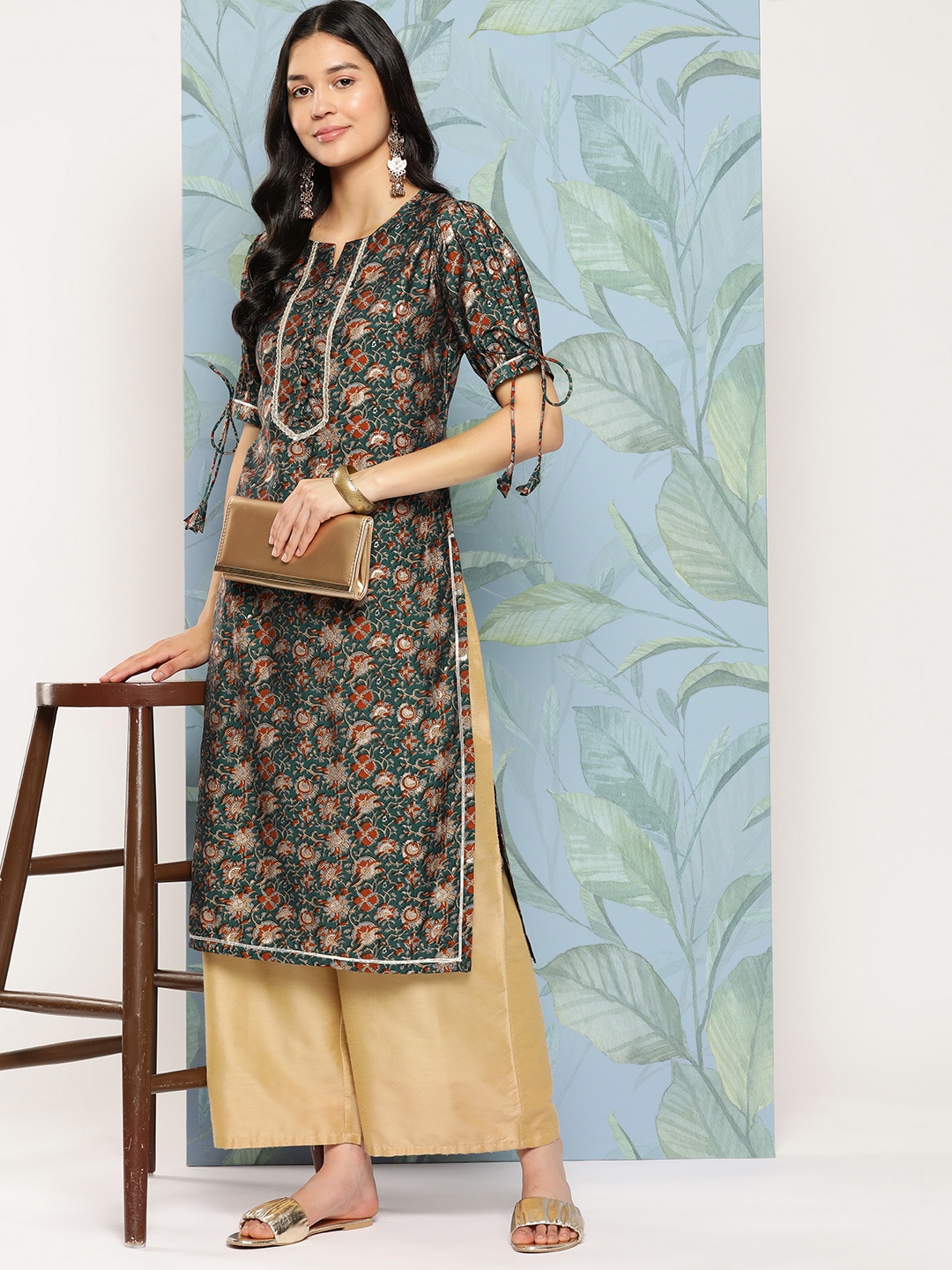 

Libas Women Floral Motifs Printed Gotta Patti Kurta, Blue