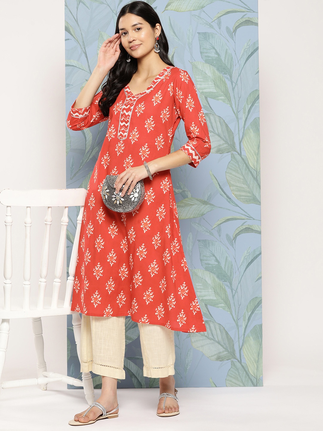 

Libas Women Printed Gotta Patti Kurta, Orange