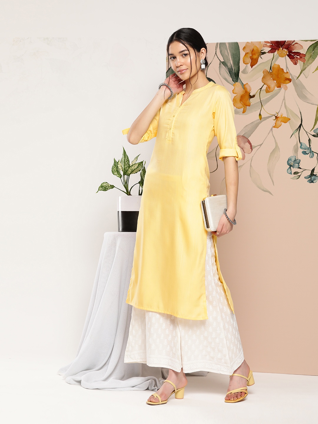 

Libas Women Solid Straight Kurta, Yellow