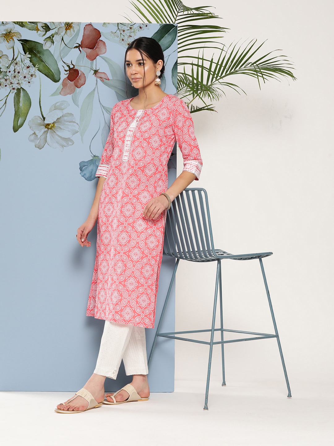 

Libas Women Bandhani Printed Gotta Patti Kurta, Peach