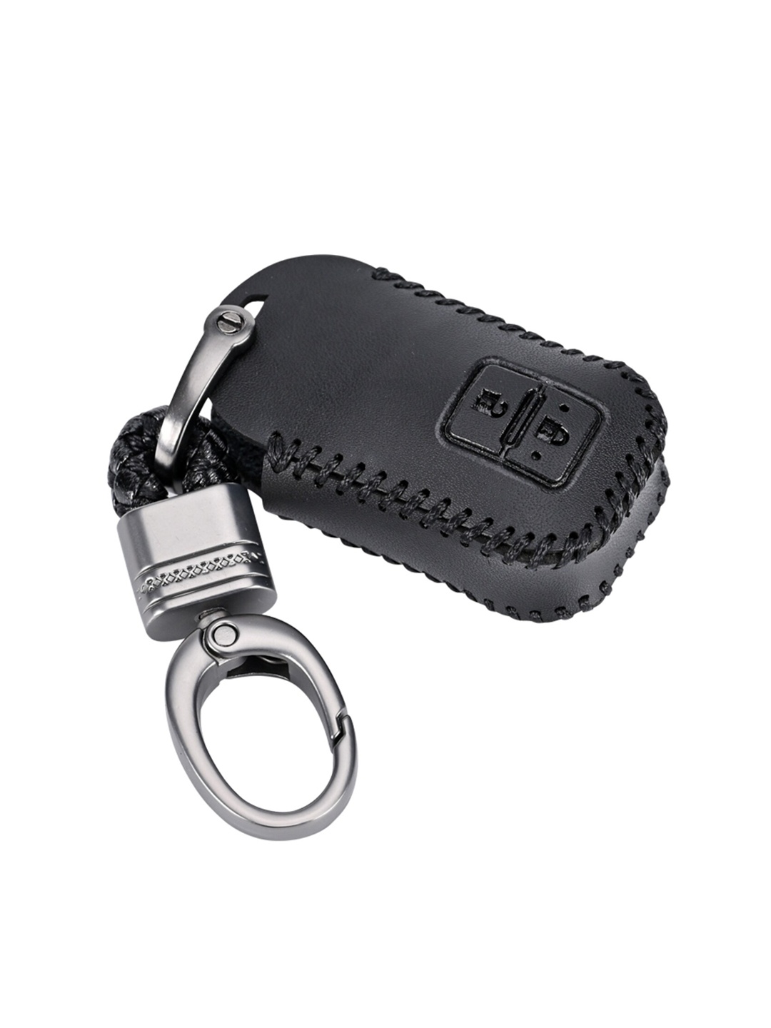 

CONTACTS Textured Leather Car Remote Key Case Keychain, Black