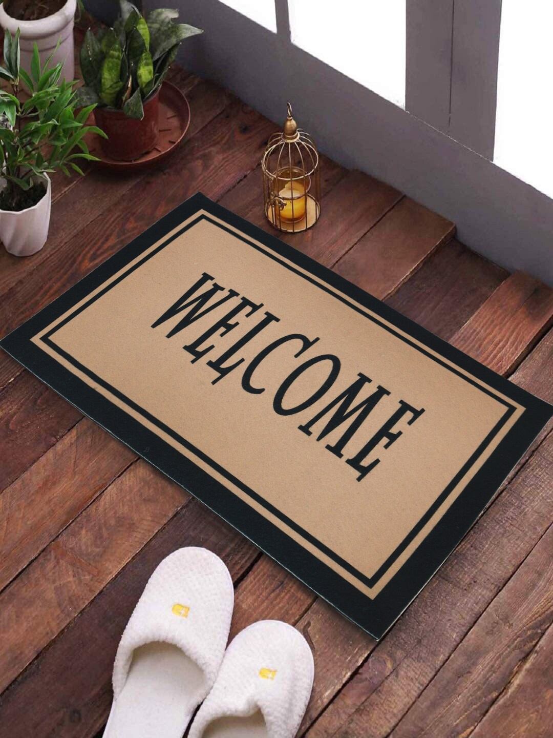 

SWHF Black & Beige Welcome Design Anti-Skid Doormat, Multi