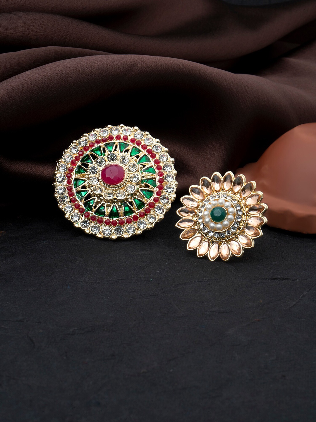 

Yellow Chimes Set Of 2 Gold-Plated Kundan-Studded Finger Rings