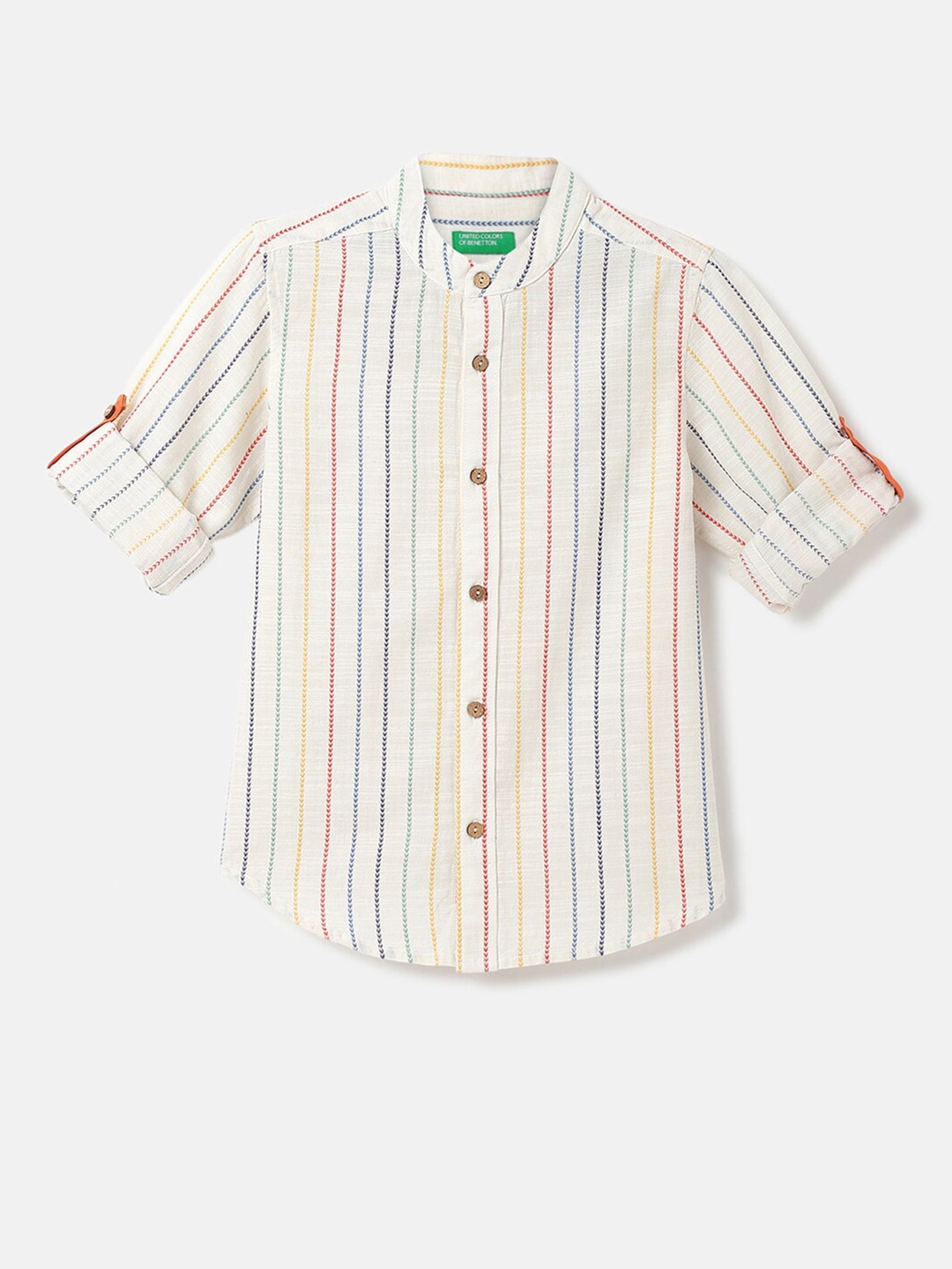 

United Colors of Benetton Boys Multi Stripes Cotton Casual Shirt, Cream