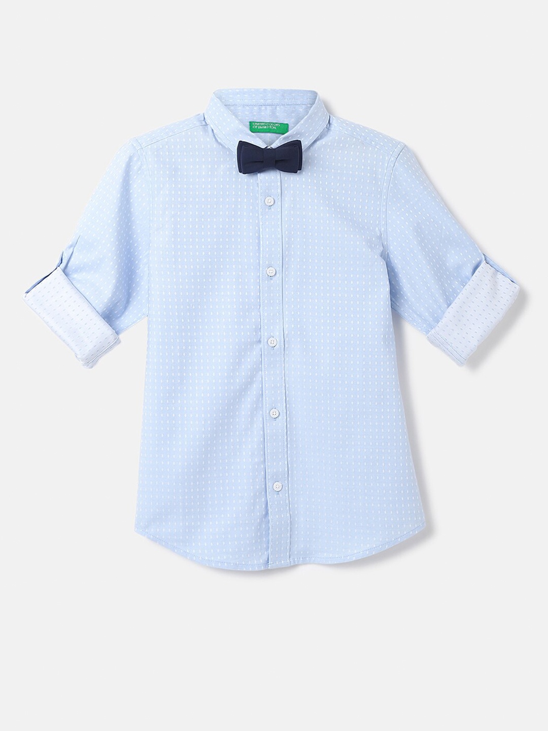 

United Colors of Benetton Boys Self Design Casual Cotton Shirt, Blue