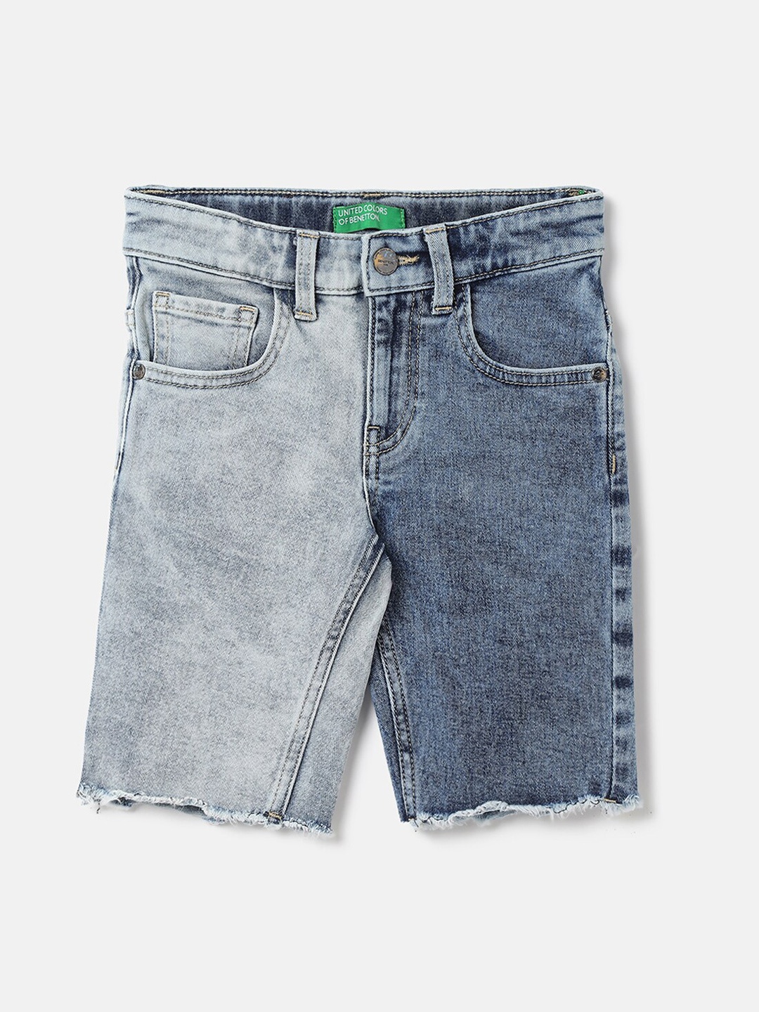 

United Colors of Benetton Boys Colourblocked Cotton Denim Shorts, Blue