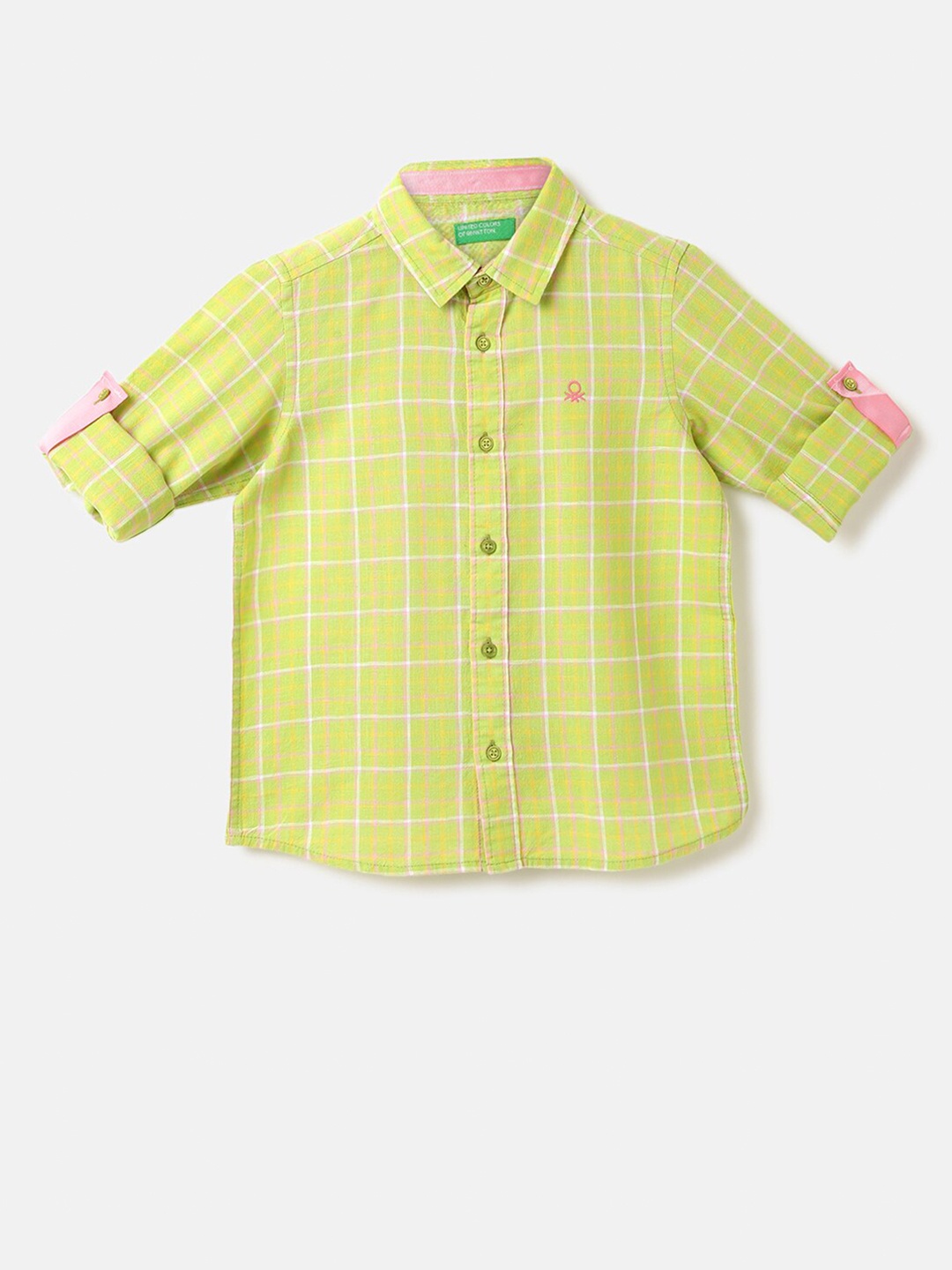 

United Colors of Benetton Boys Green Tartan Checks Checked Casual Shirt